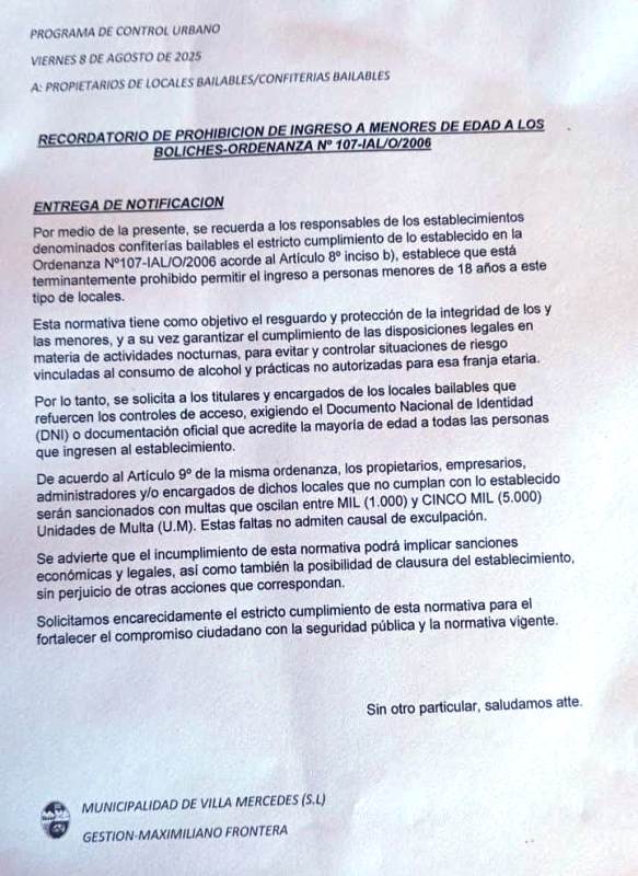 Villa Mercedes refuerza controles nocturnos: tolerancia cero al ingreso de menores en boliches