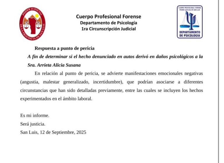 Caso Arrieta-Verges: Análisis del Informe Pericial Psicológico – Cuerpo Profesional Forense (San Luis)