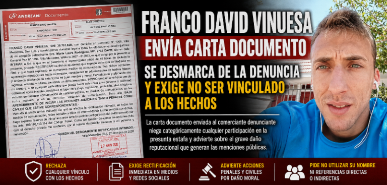 FRANCO VINUESA: UNA CARTA DOCUMENTO QUE BUSCA PONER LÍMITES
